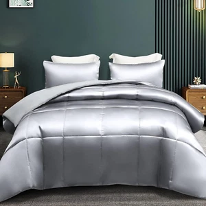 3-Piece Reversible King Size Silk Comforter Set/Bedding Set, Soft Satin Comforte - Picture 1 of 7