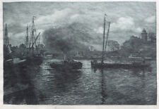 Johann Anton Engelhard (1872-1936). Orig.-Radierung. Hafen mit Lastkähnen. 1910.