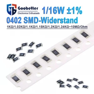 100 Stück 0402 Widerstand Auswahl 1KOhm Bis 10MOhm 1/16W 1% SMD Widerstände - Picture 1 of 10
