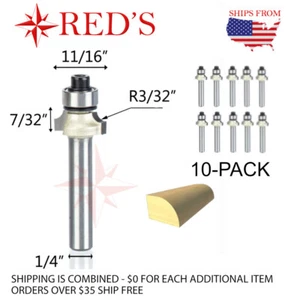 10 PIEZAS Tideway PRO LC06020304 3/32" Radio Redondo Sobre 1/4" Vástago Router Bit - Imagen 1 de 1