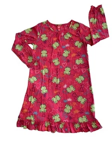 J. Khaki Nightgown Flannel Pajamas Long Sleeves Ruffles Pink Frog Girls XL 14-16 - Picture 1 of 13