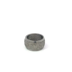 Pave Diamond Cigar Band 925 Sterling Silver Band Round Shape Band Oxidized Ring - Picture 1 of 3