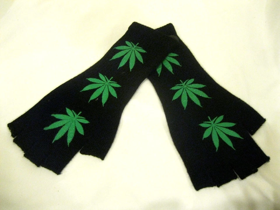 Guantes largos de codo negro con hojas de marihuana MJ medio dedo calentadores de brazo Foto 1 de 1