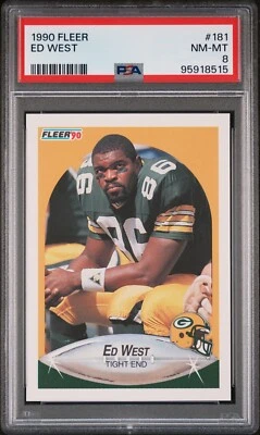 1990 FLEER #181 ED WEST PSA 8 NM-MINT ROOKIE RC POP 2 ONLY 5 HIGHER PACKERS - Image 1 of 2