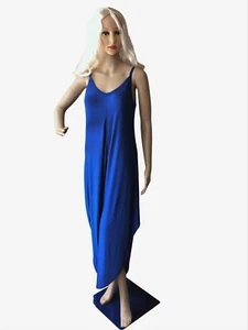 Jumpsuit Blue Women Beach Party V-neck Spaghetti Strap Wide Loose Leg Size M-L - Picture 1 of 7