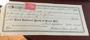 Vintage First National Bank of Snow Hill Scheckmarke, 1900 - Bild 1 von 2