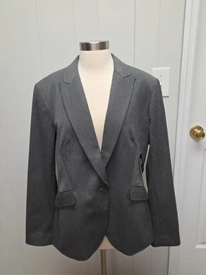 Blazer feminino EXPRESS Editor um botão tamanho XL cinza elástico médio  - Imagem 1 de 4