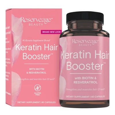 Reserveage, Keratin Hair Booster, Apoya el Espesor y Brillo Saludables, 60 Cápsulas Foto 1 de 4
