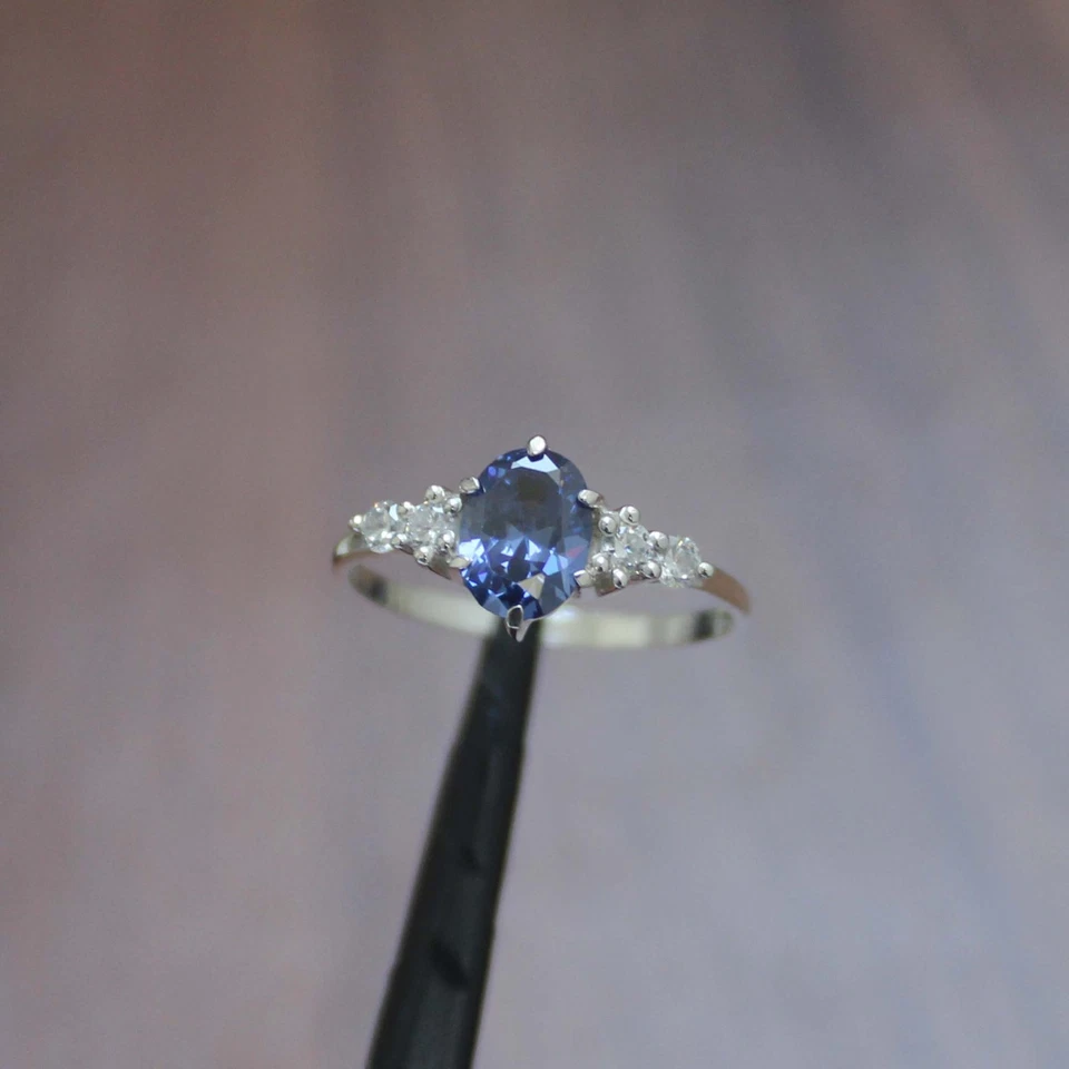 Anillo de cuarzo ovalado de plata de ley 925 - Compromiso y regalo para mujer para ella Foto 1 de 4