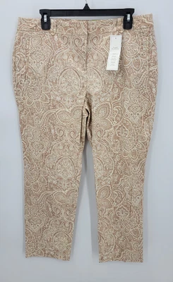 Charter Club Pants Womens 14P Brown Ivory Floral Paisley Stretch Artsy Tapered - Image 1 of 4