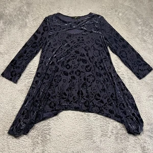 GNW Velvet Burnout Tunic Top Blouse Women's XL Puple Floral Shark Bite Hem - Picture 1 of 12