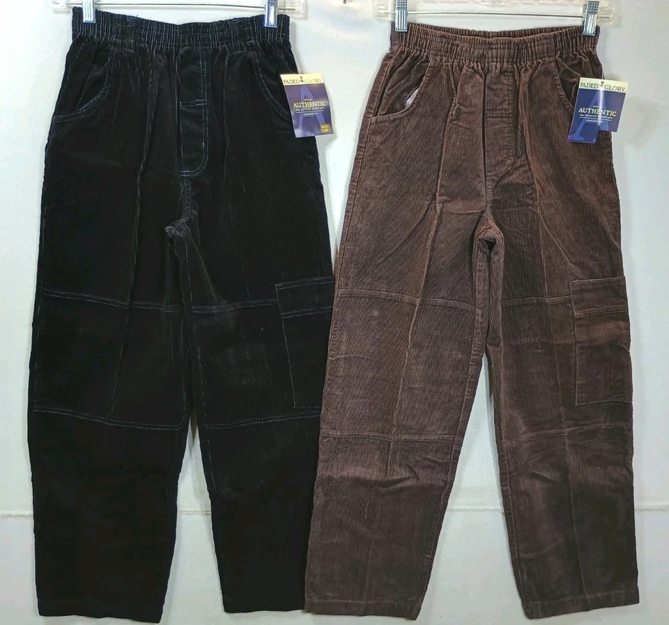 2 Faded Glory Pull On Cargo Cords Pant Yth M 10-12 Brown Black Elastic Waist NWT - Image 1 of 4