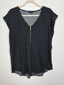 Express Black And White Polka Dot V Neck Blouse Size Large - Picture 1 of 4