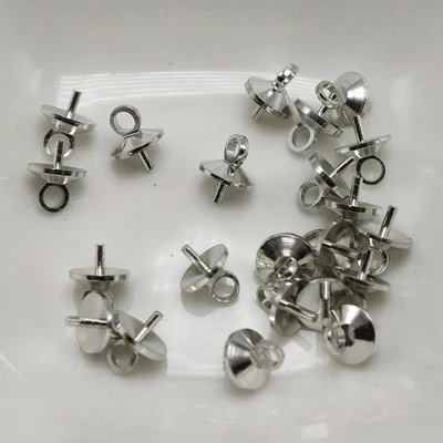 Fianza conector colgante pasador ojo plata 50 para perla semiperforada con tapa de 6 mm Foto 1 de 4