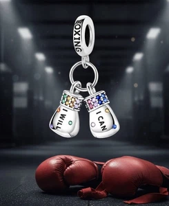 Anhänger für Armband oder Halskette Sterling Silber 925 I Will, I Can. Boxhandschuhe - Bild 1 von 1