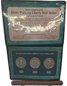 1933 1934 1935 Silber Walking Liberty Half Dollar Münzsammlung Display - Bild 1 von 8