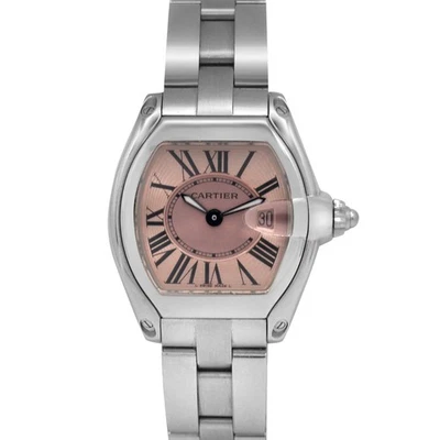 Reloj Cartier Roadster 2675 Cuarzo 31mm Rosa Esfera Romana Fecha Acero Foto 1 de 4