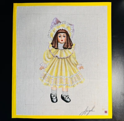 MUÑECA DE PORCELANA VICTORIANA - Lienzo de punta de aguja pintado a mano vintage - 15x18" - Nuevo de Lote Antiguo Foto 1 de 4