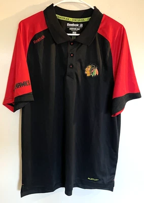 Chicago Blackhawks Vintage Reebok Center Ice Black Men's Black Polo Shirt SZ L - Image 1 of 4