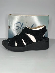 Skechers Sandals Womens Size 7 Black Wedge Knit Slingback Vegan 163394 BBK - Picture 1 of 8