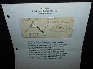 1800'S - 1900'S THEATER/OPERA/ACTRESS AUTOGRAPH OF NICOLINI -100% ORIG - Picture 1 of 5