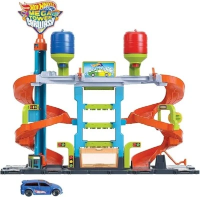 Hot Wheels City Mega Car Wash Playset with 1 Toy Color Shifters Car in 1:64 Scal - Image 1 of 4