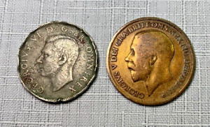 1914 Great Britain One Penny George V & 1948 Two Shillings Florin George VI