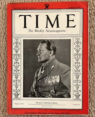 Time Magazines from August 21, 1933 Prussia’s Premier Goring WW2 - Image 1 of 2