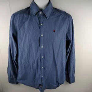 Lee Mens Large Long Sleeve Button Up Blue White Pin Striped Casual Shirt - Picture 1 of 9