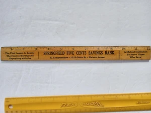 SPRINGFIELD FIVE CENTS SAVINGS BANK Massachusetts Wood Ruler Weights & Measures - Picture 1 of 24