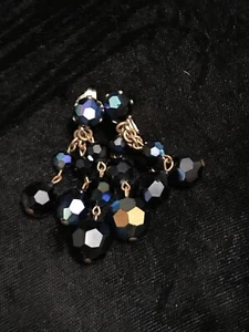 Vintage 1950s Blue Beaded Dangle Crystal Earrings Runway Aurora Borealis Clip - Picture 1 of 8