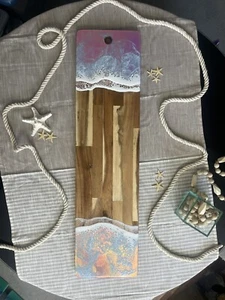 XL Holographic Ocean Waves Charcuterie Board Serving Board Seascape Acacia Wood - Picture 1 of 10