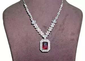Ruby Statement Necklace Set ,925 Sterling Silver Earring With Necklace , - Picture 1 of 3