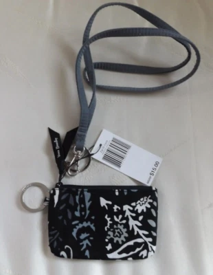 VERA BRADLEY Zip ID Case & Lanyard - Cards, Key Chain - Paisley Noir & Gray - Image 1 of 3