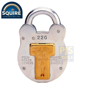 Squire 220 38mm old english steel case padlock HSQ220 shed gate farm - Picture 1 of 2