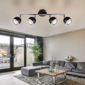 Lampada Da Soffitto 4 Fiamme Spot Regolabili Nero Cromo - Foto 1 di 10