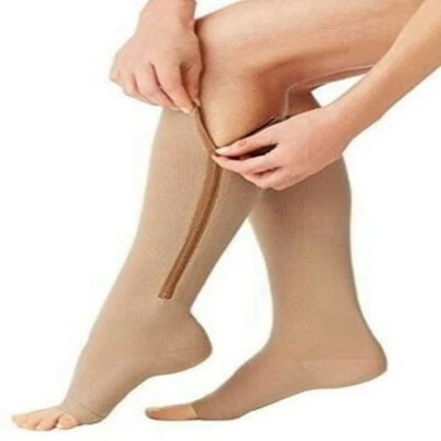 15-20mmHg Zippered Medical Compression Socks Zip Up Open Toe for Men Women - Image 1 of 4