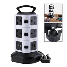 3M 10 WAY & 4 USB SURGE PROTECTED TOWER MULTI SOCKET EXTENSION LEAD CABLE UK