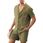 2 Pcs/set Summer Shorts Suit Solid Color Drawstring Soft Men Tracksuit Buttons