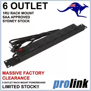 Rack Mount PDU 19" Power board 6 Way GPO 1RU Strip Rail SPIKE & 10A PROTECTED - Picture 1 of 2