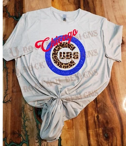 Custom Unisex T-shirt "CHICAGO CUBS - BASEBALL" Leopard Design - Picture 1 of 6