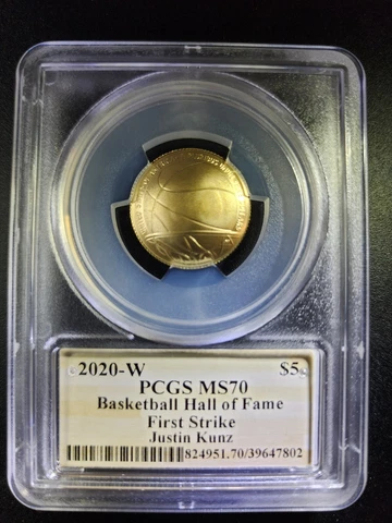 2020-W $5 Gold Justin Kunz Basketball Hall Of Fame PCGS MS70 - First Strike Cover