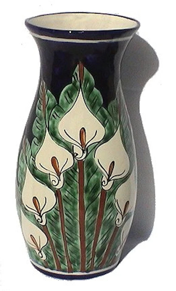 Jarrón de cerámica floral hecho a mano de cerámica mexicana con lirios de cala Talavera 13,5" Foto 1 de 1