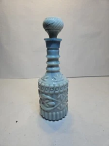 Vintage Retro Press Milchglas Schnaps Flasche Stopfen Dekanter Weiß Grau - Bild 1 von 13