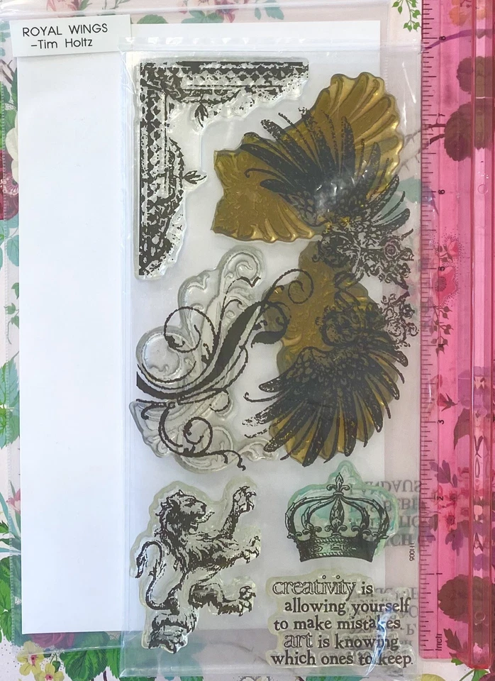 Colección de arte visual Tim Holtz estampillas transparentes florecientes reales ala corona león Foto 1 de 1