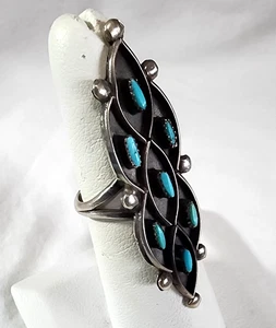 Zuni Sterling Silver Needlepoint Turquoise Knuckle Ring - 1.9 in Long - Vintage - Picture 1 of 5