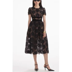 Self-Portrait Midikleid Spitze Samt Schleife schwarz nude Damengröße 8 - Bild 1 von 10