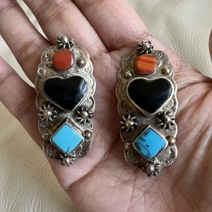 Pendientes Clip Vintage México Plata 925 y Turquesa ¡RAROS! - Imagen 1 de 7