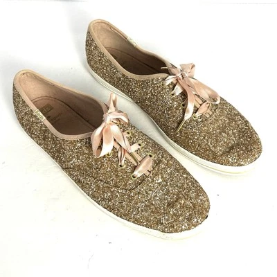 Tênis feminino Keds Kate Spade ouro rosa glitter tamanho 11 - Imagem 1 de 4