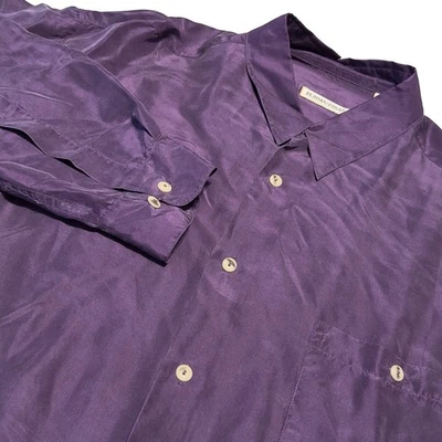 Camisa Birmania Bibas Hombre Grande Púrpura 100% Seda Manga Larga Con Botones Preppy Foto 1 de 4